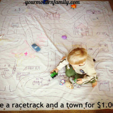 make a racetrack out of a shower curtain for ONE DOLLAR