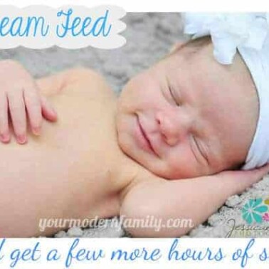 A close up of a sleeping baby with text above and below her.