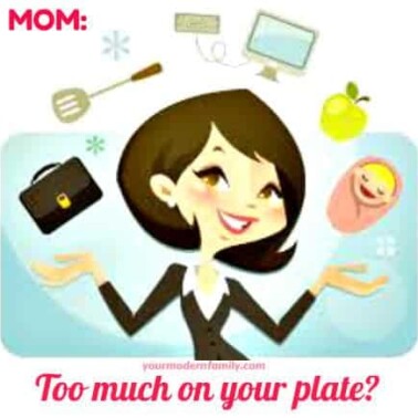 A drawing of a woman juggling items with text below her.