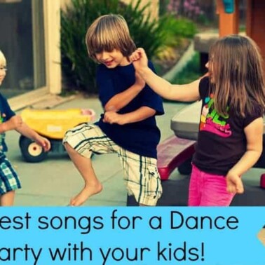 Kids dancing on the back porch together with text below them.