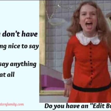 A girl yelling while having her picture taken with text beside her.