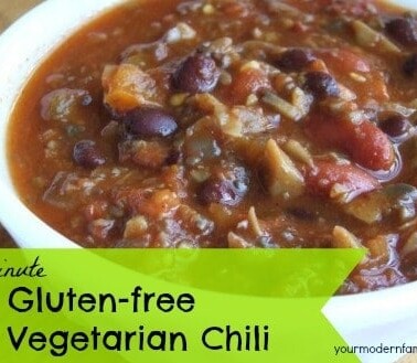 A close up of a bowl of Gluten free vegetarian chili.