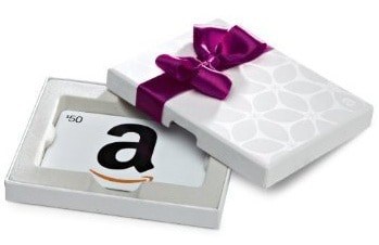 A gift box with an Amazon gift card in it.