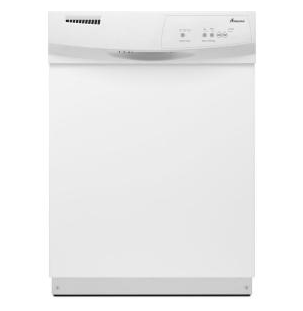 A close up of a white dish washer.