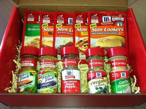 A box full of McCormick products.