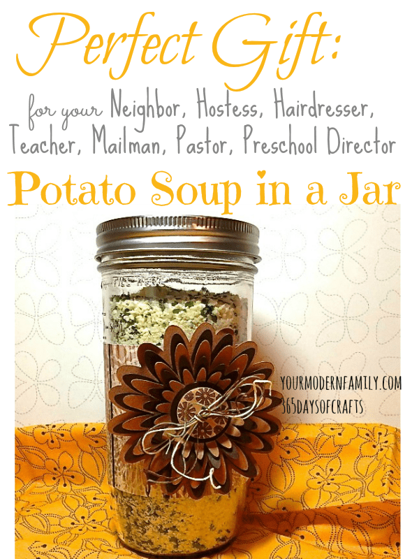 Dried ingredients in a mason jar with decorations on it and text above it.