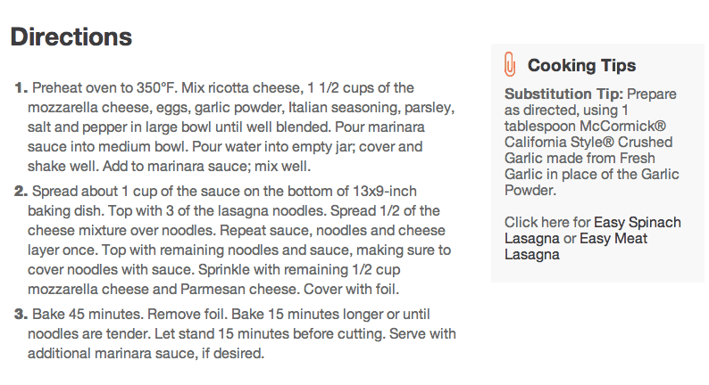 Directions on cooking a recipe.