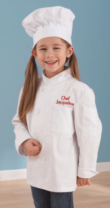 personalized chef jacket SO CUTE!!  (comes in pink & blue too) 