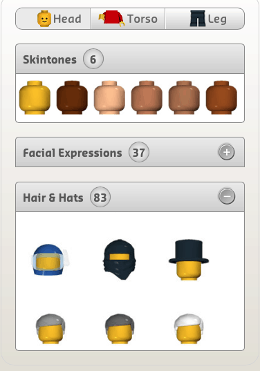 A screenshot of a variety of Lego heads.