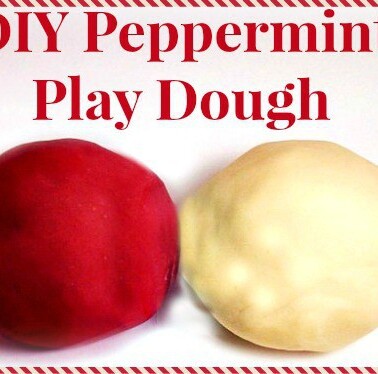 Red and white balls of Peppermint Play Dough with text above them.