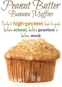 A close up of a Banana Muffin with text above it.