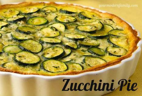 A Zucchini pie in a white casserole dish.