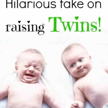 Two babies lying on their backs, one crying and one smiling with text above them.