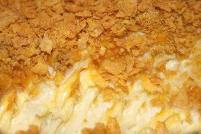 A close up of a cross view of Cheesy Potato Casserole.
