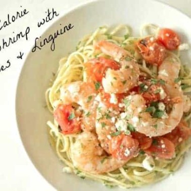 low calorie Garlic Shrimp with tomatoes & Linguine
