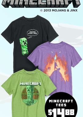 A variety of T-shirts from Minecraft.