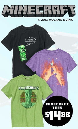 A variety of T-shirts from Minecraft.