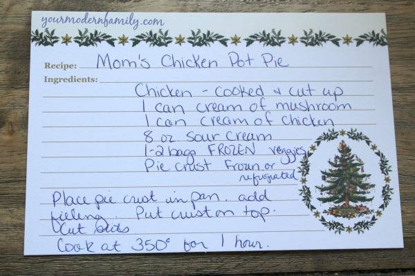 Picture of a recipe on a 3x5 card.