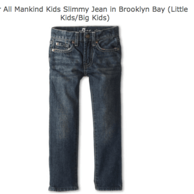 A pair of blue jeans with text above them.