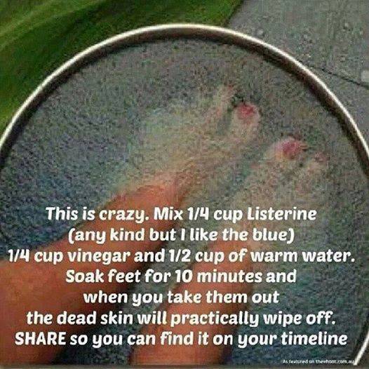 A woman\'s feet soaking on a container with text  over them.
