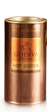 A close up of a can of Godiva Hot Chocolate.