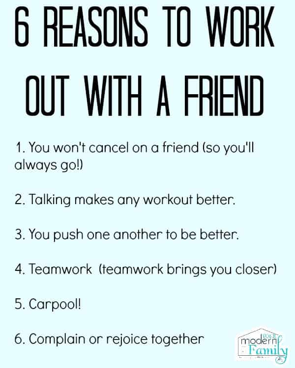 A list of reasons to work out with a friend on a white sheet of paper.