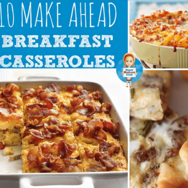 A variety of breakfast casseroles with text above them.