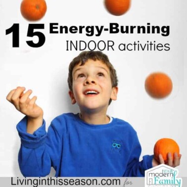 A boy juggling orange balls with text above him.