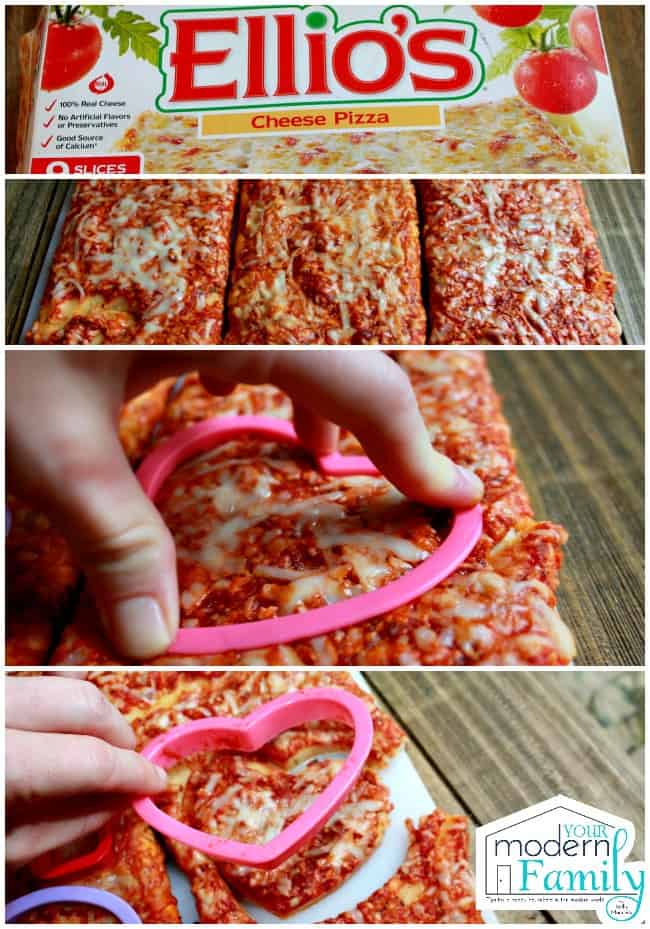 A collage of steps to cut pizza into different shapes.