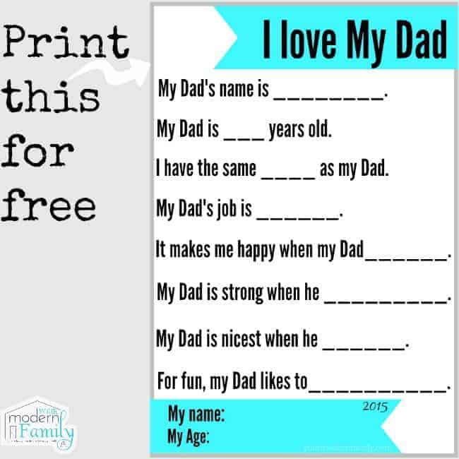 Father's Day Questions Free Printable