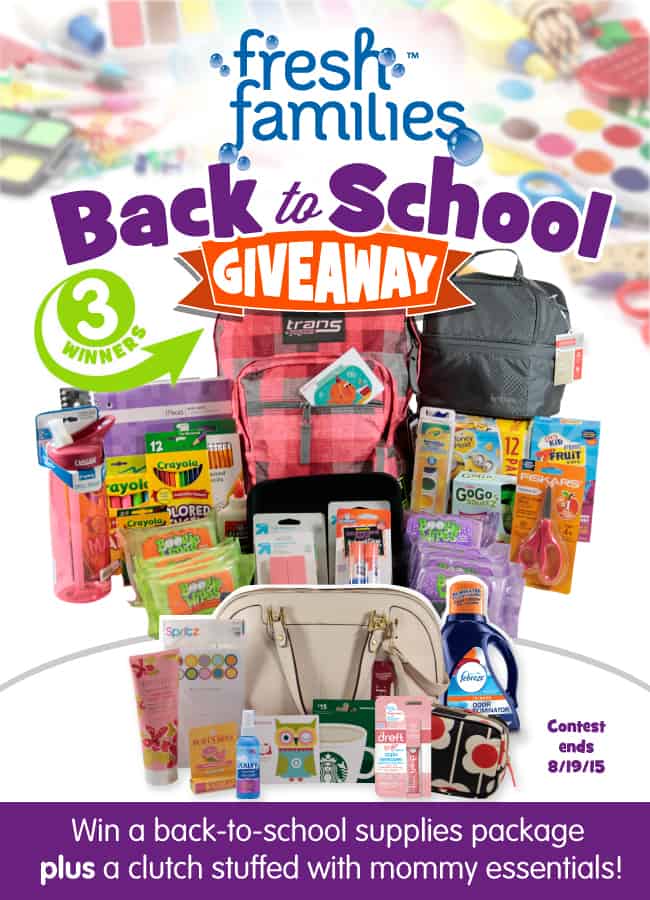 A  colorful back to school ad showing school supplies with text around it.