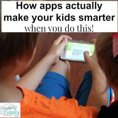 A child playing with a cell phone with text above him.