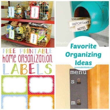 Four pictures of organizational hacks with text.