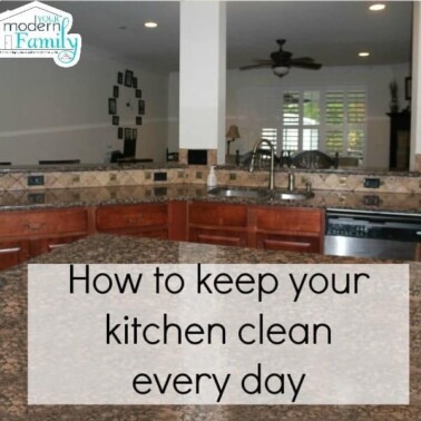 A photo of a kitchen with text below it.