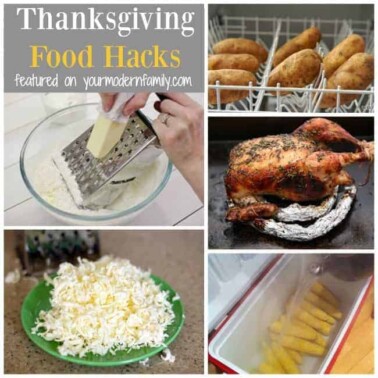 A collage of a variety of Thanksgiving themed foods with text.