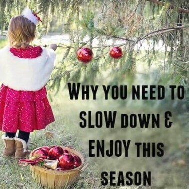 A little girl decorating a live Christmas tree outside with text below her.