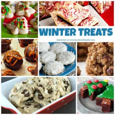 A collage of winter treats with text in the middle.