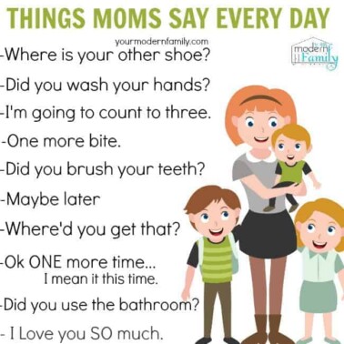 A colorful drawing of a mom and children with text beside them.