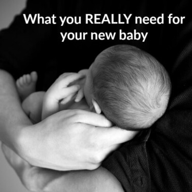 A close up of a person holding a baby with text above them.