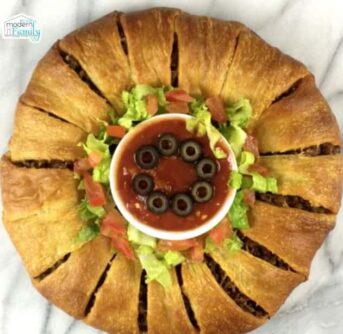Taco ring made from crescent rolls.
