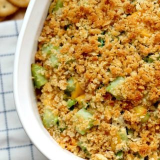 Broccoli cheese casserole with ritz cracker topping
