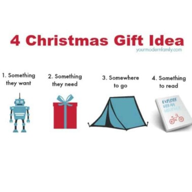 A white sheet of paper with a variety of gift ideas.