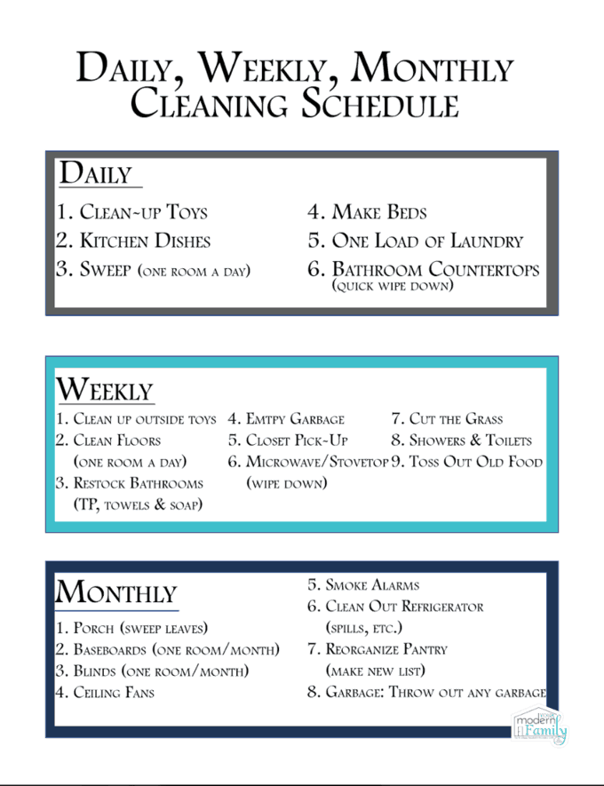 Printable cleaning schedule for free