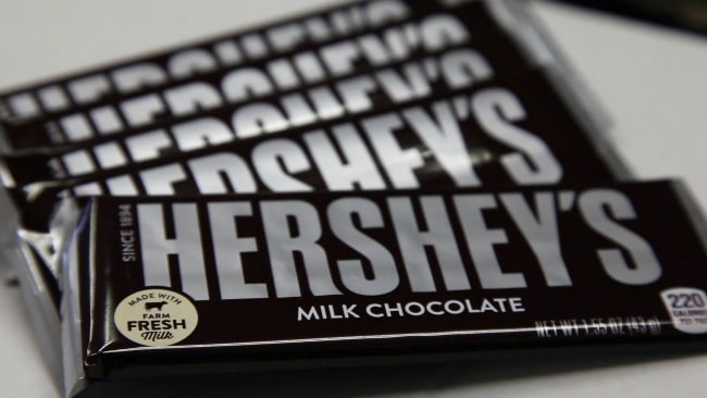 A close up of Hershey chocolate bars.