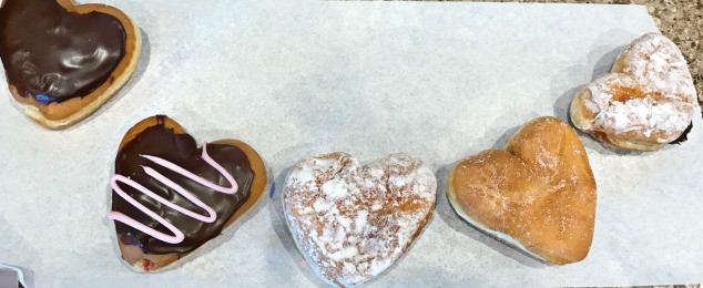 Heart shaped Valentine donuts.