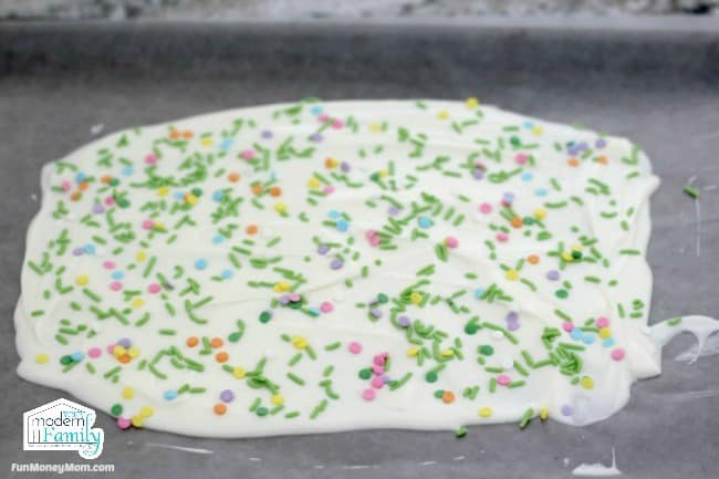 White chocolate bark with sequin sprinkles