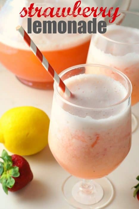 A glass of frozen strawberry lemonade 
