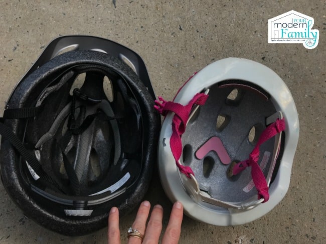 A pair of bike helmets.