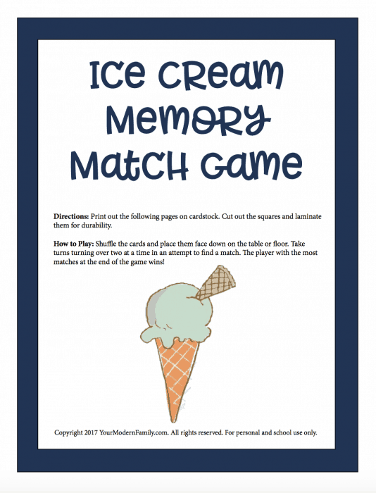 ice cream memory match game