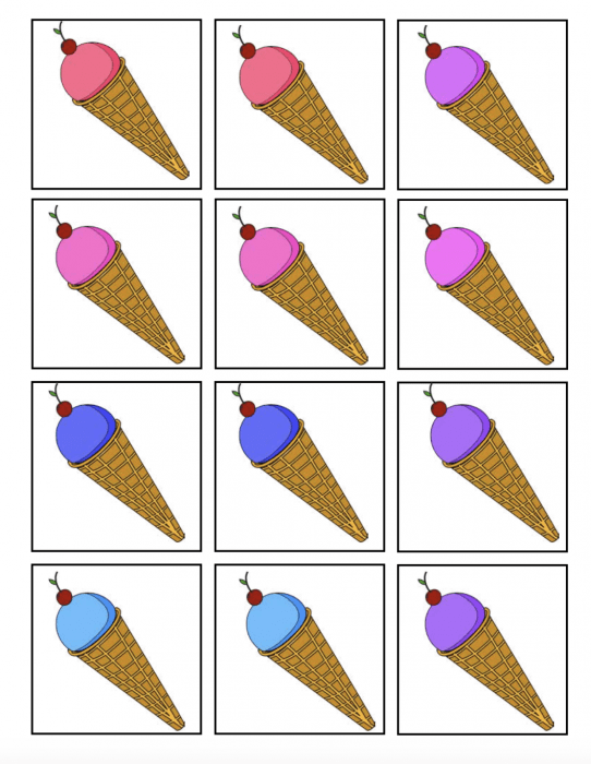 A number of ice cream cones on a sheet of white paper.